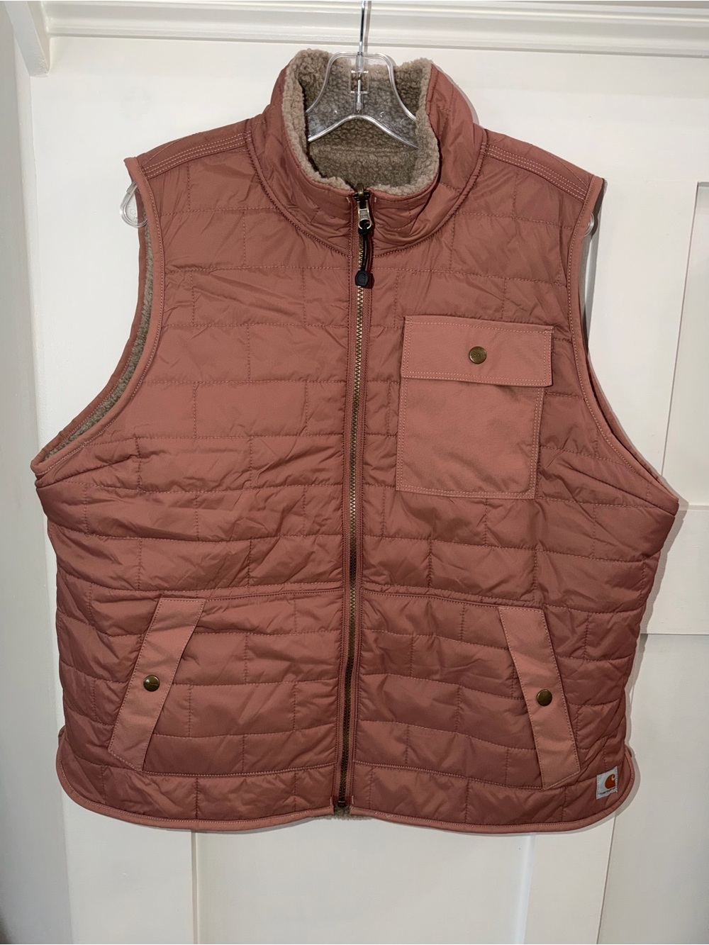 Carhartt Vest Women’s XL 16-18 Mauve pink Sherpa Lined Reversible Full Zip